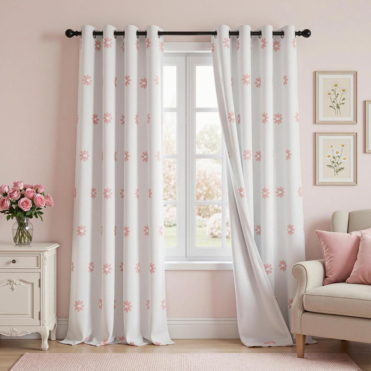 MYSKY HOME Kids Blackout Curtains for Boys Bedroom 84 Inch Long 100% Light Blocking Cute Curtains for Playing Room 2 Panels Grommet Nursery Drapes with Rainbow Pom Pom Sheer 2 Layered 50W x 84L