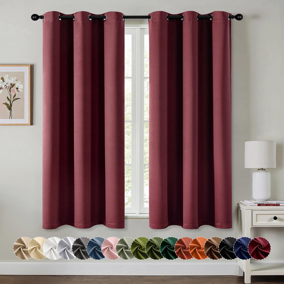 MIULEE Blackout Curtains for Bedroom 2 Panels 40 x 63 Inch Long Black
