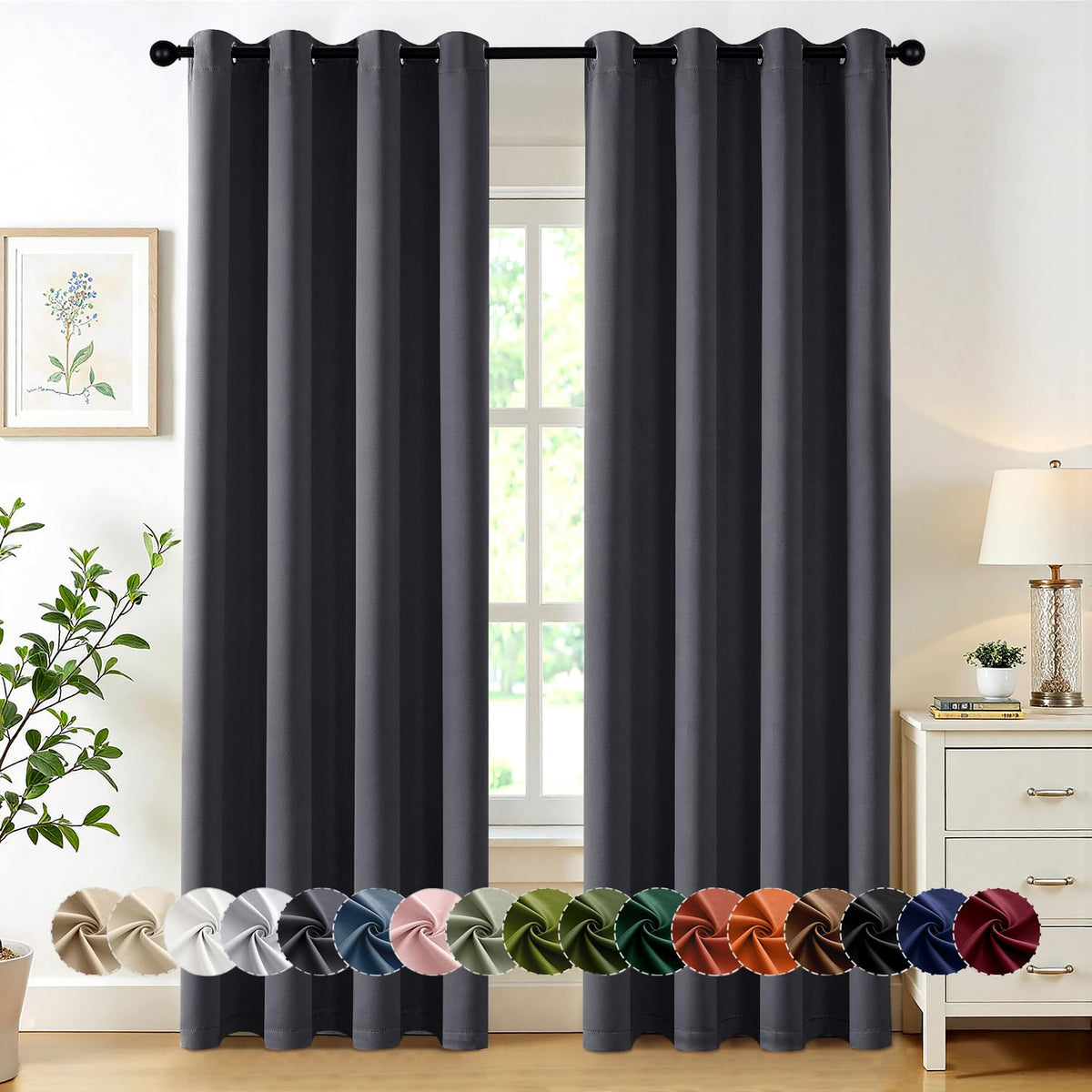 MIULEE Blackout Curtains for Bedroom 2 Panels 40 x 63 Inch Long Black