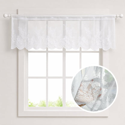 Molaxhome White Lace Valances for Windows Floral Lace Semi Sheer Curtain