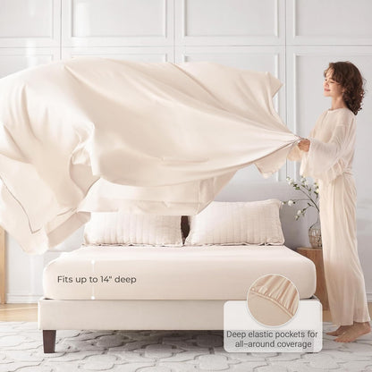 MUXHOMO Queen Comforter Set 7 Pieces, Seersucker Bed in a Bag, Beige