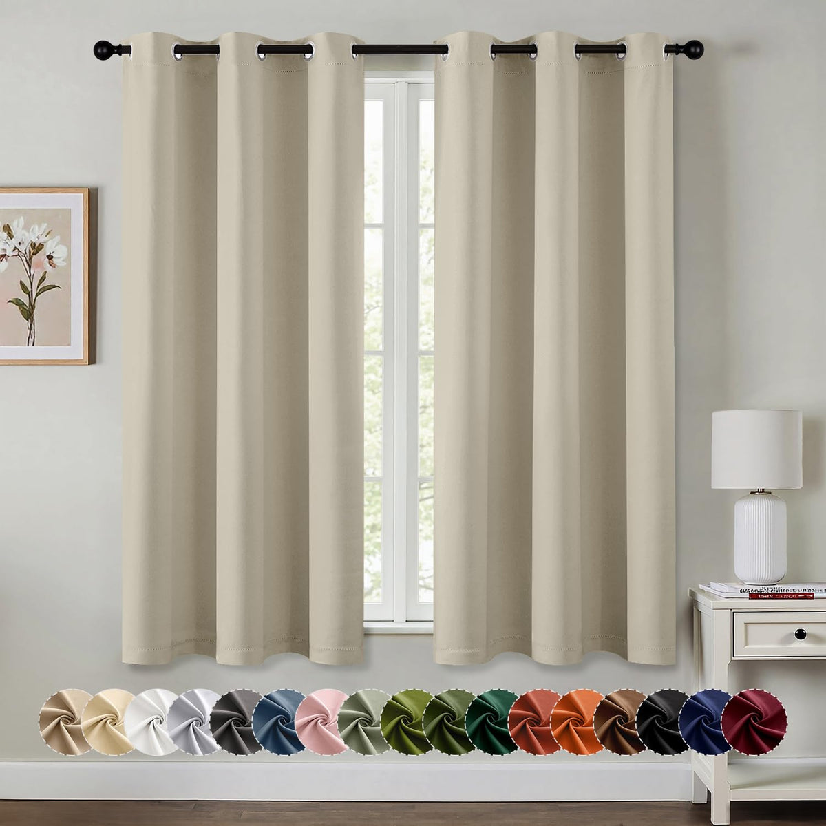MIULEE Blackout Curtains for Bedroom 2 Panels 40 x 63 Inch Long Black