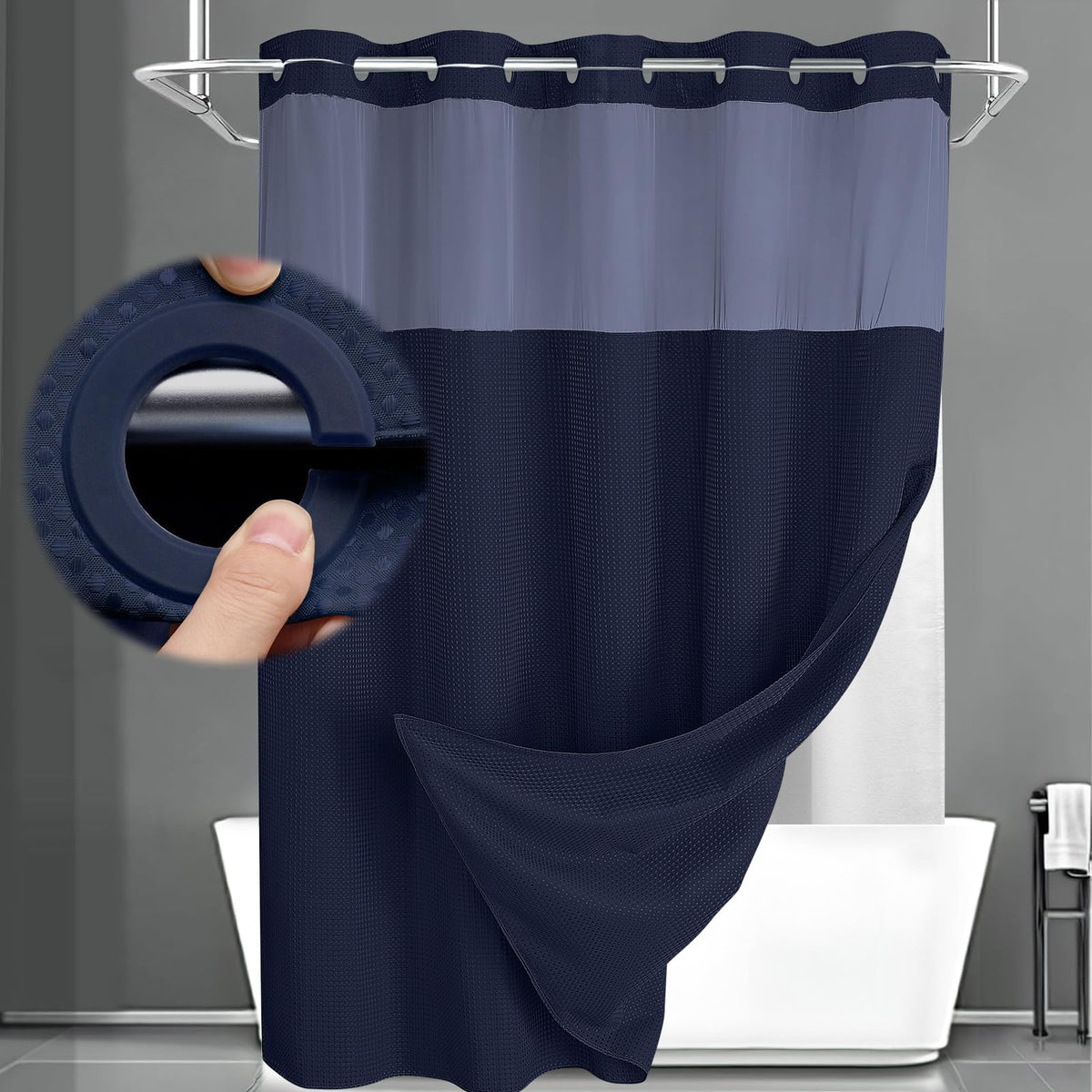No Hook Shower Curtain with Liner Set Hotel Waffle Burgundy 72W X 75L