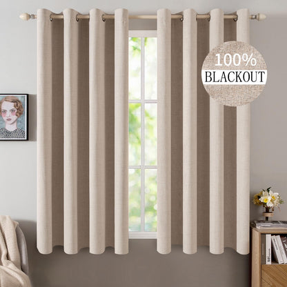 MIULEE 100% Blackout Linen Curtains for Bedroom 52x90 Inches Natural Beige
