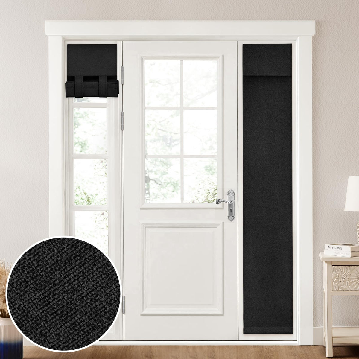 HOMEIDEAS 100% Blackout Linen Door Curtains for French Door 26x68 Inch