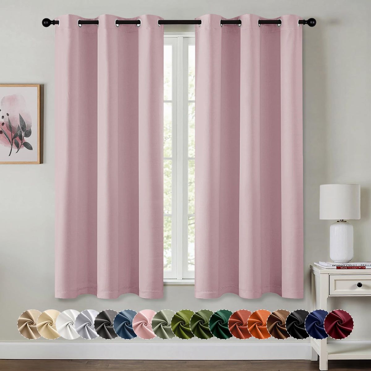 MIULEE Blackout Curtains for Bedroom 2 Panels 40 x 63 Inch Long Black