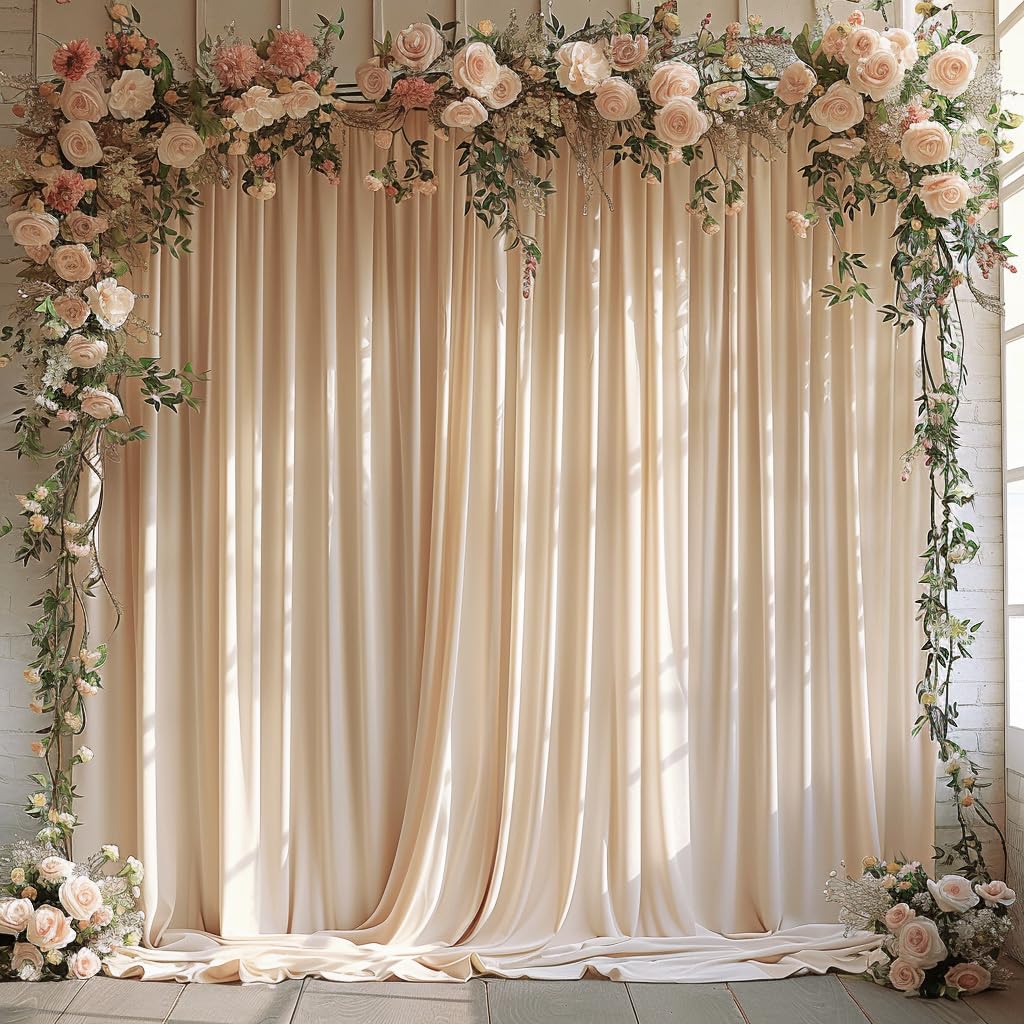 10x10ft Wrinkle Free Ivory Backdrop Curtain for Parties Soft Fabric Drapes Wedding Ivory Curtain Backdrop for Birthday Party Decorations Background for Photography 5x10ft,2 Panels
