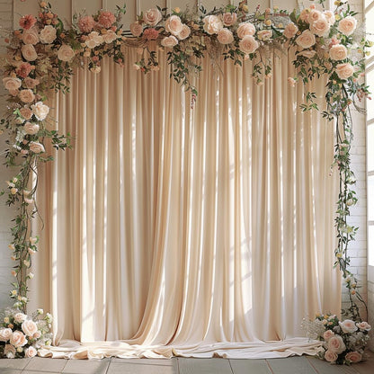 10x10ft Wrinkle Free Ivory Backdrop Curtain for Parties Soft Fabric Drapes Wedding Ivory Curtain Backdrop for Birthday Party Decorations Background for Photography 5x10ft,2 Panels