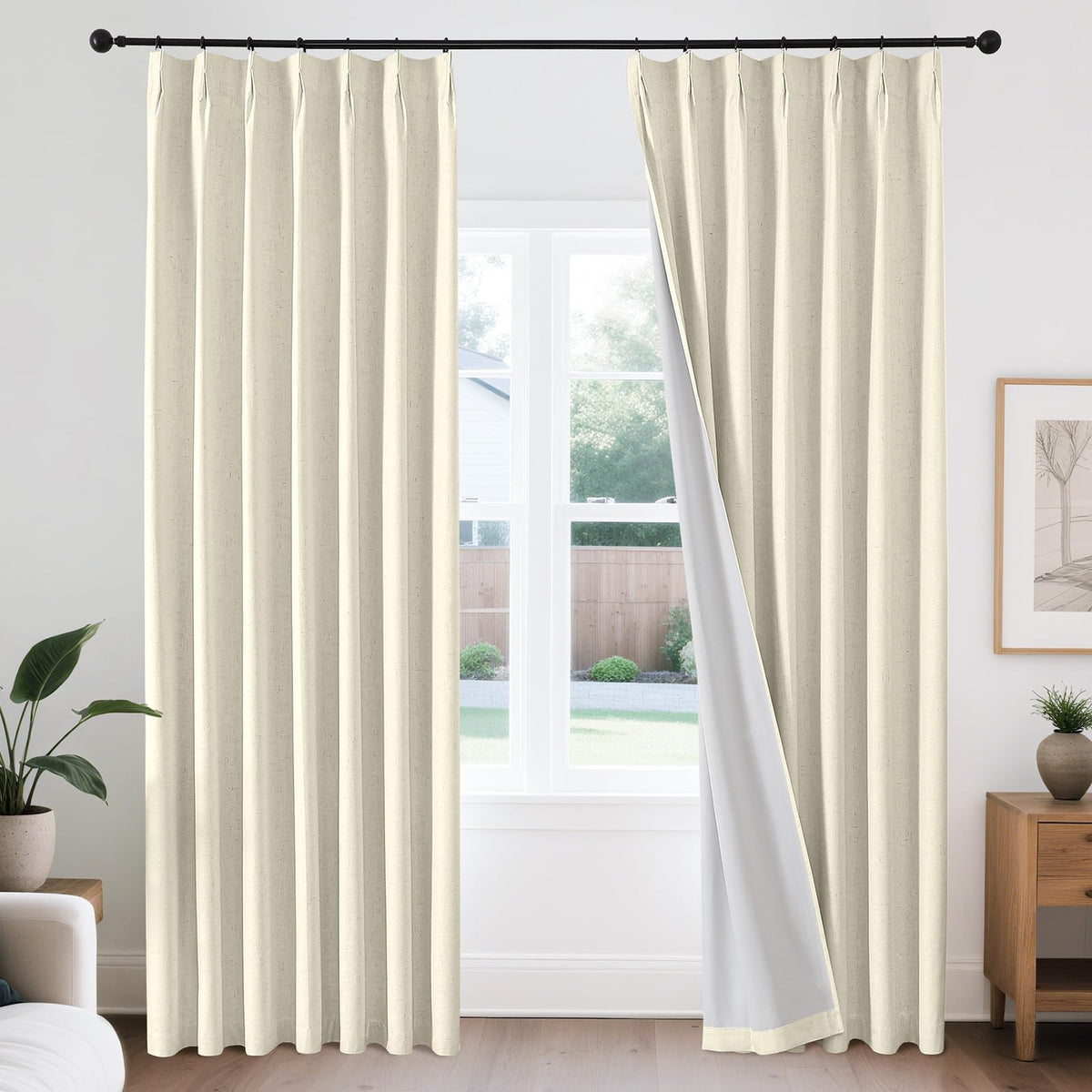 Joydeco Linen Curtains 96 inch Length 2 Panel Set, Light Filtering Curtain for Living Room Bedroom, 52 inch Wide Drapes with Rod Pocket Back Tab (96" Lx52 W, Ivory on Linen)