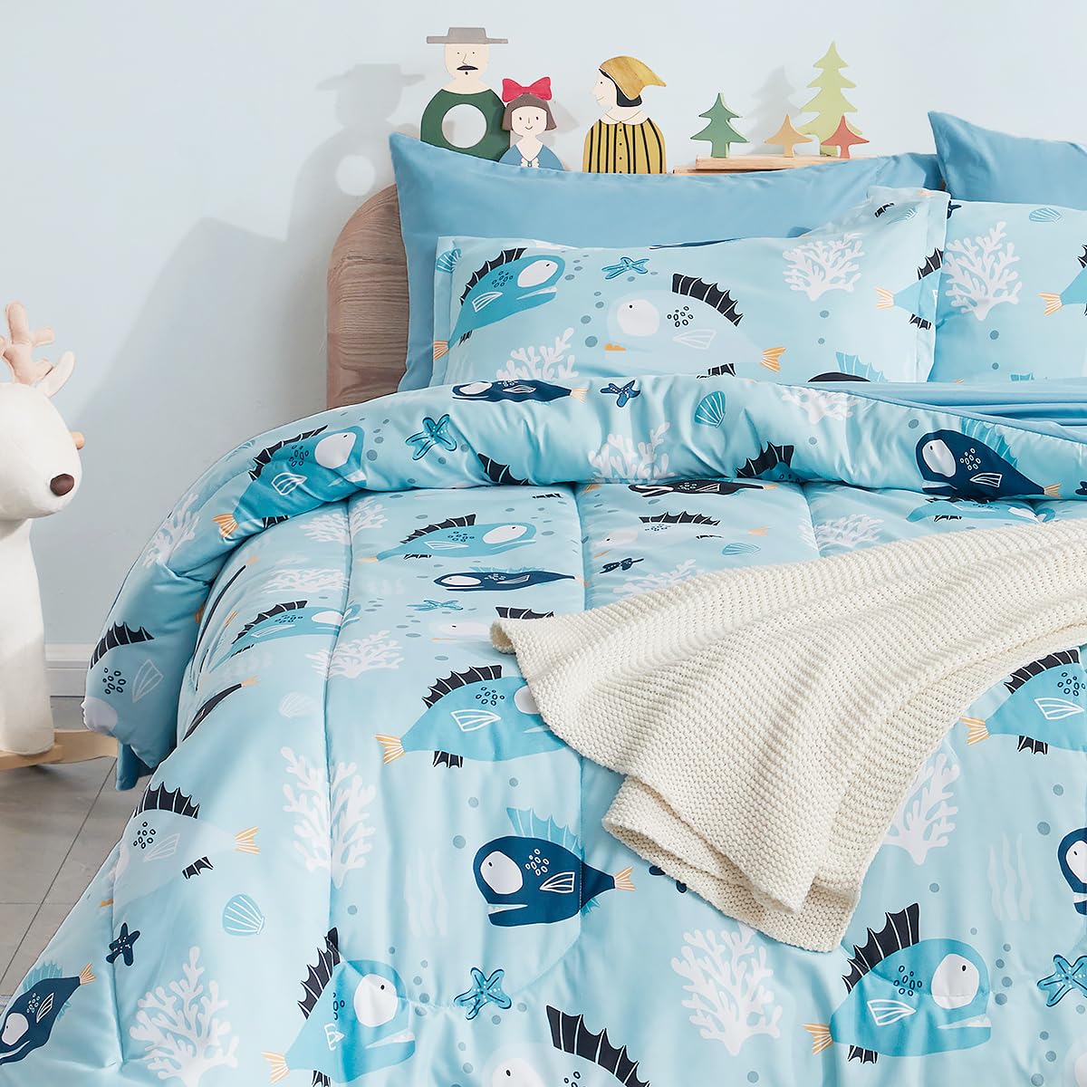 SLEEP ZONE Comforter Set Bed in A Bag, 7 Pieces Girls, Cattoon Pattern for Kids, Toddlers, Teens, Ultra Soft and Washable (Garden Secret,Full/Queen)