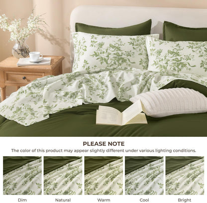 Litanika Floral Queen Comforter Set, 7 Peices Olive Green Bed in a Bag
