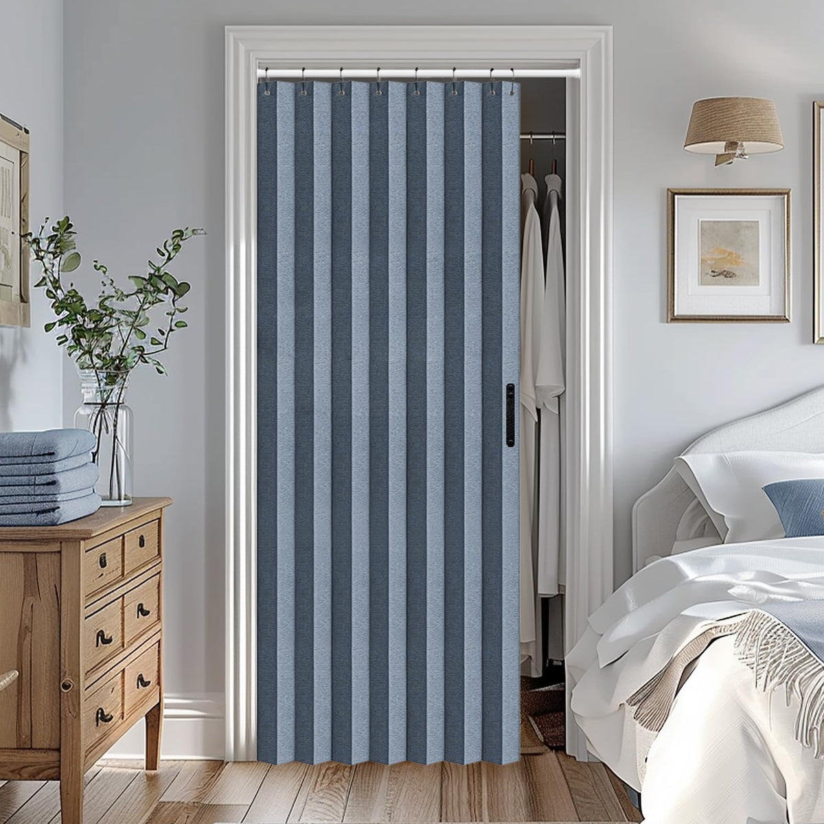 Vatge Closet Door Curtain Room Divider Drapes, Pleated Folding Style Curtains for Doorways Curtain for Bedroom Without Door,1 Panel with Tieback, W39 x L78, Black