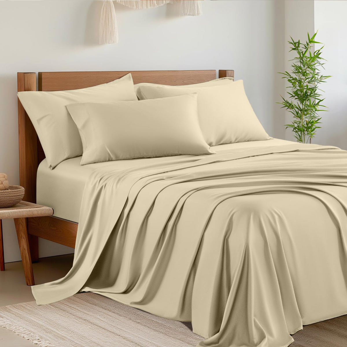 Shilucheng 6 Piece Queen Sheet Sets, Cooling Sheets, Dark Grey