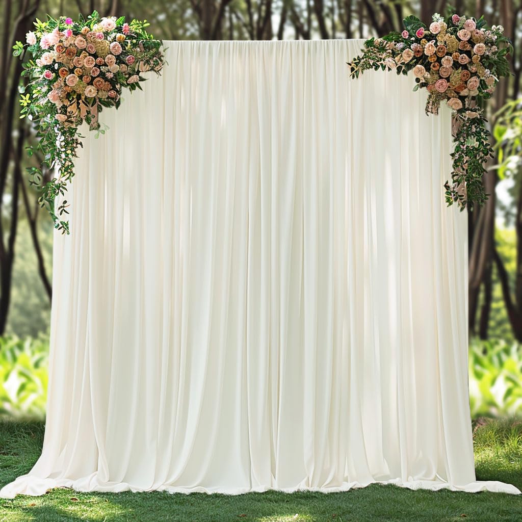 10x10ft Wrinkle Free Ivory Backdrop Curtain for Parties Soft Fabric Drapes Wedding Ivory Curtain Backdrop for Birthday Party Decorations Background for Photography 5x10ft,2 Panels