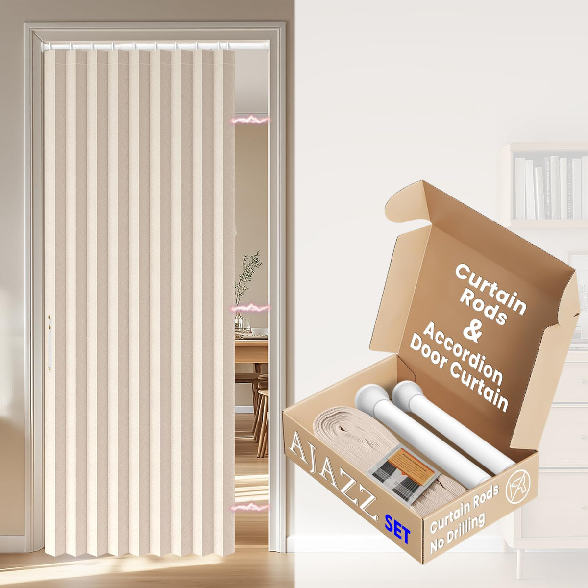 AJAZZ Blackout Accordion Door Magnetic Door Curtain Folding Closet Doors Curtain Invisible for Bedroom Room Living Room Doorway, Grey 42" W x 78" L, 1 Panel