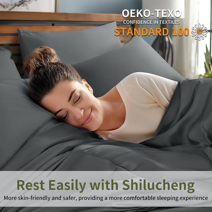 Shilucheng 6 Piece Queen Sheet Sets, Cooling Sheets, Dark Grey