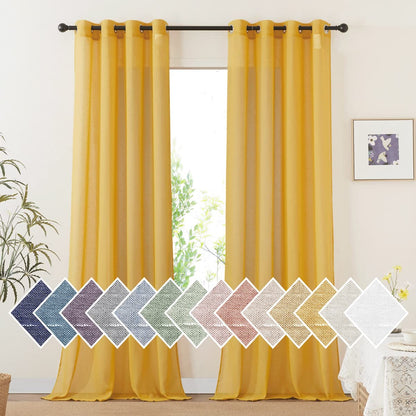 NICETOWN Semi Sheer Linen Ivory Curtains for Bedroom, W52xL84, 2 Panels