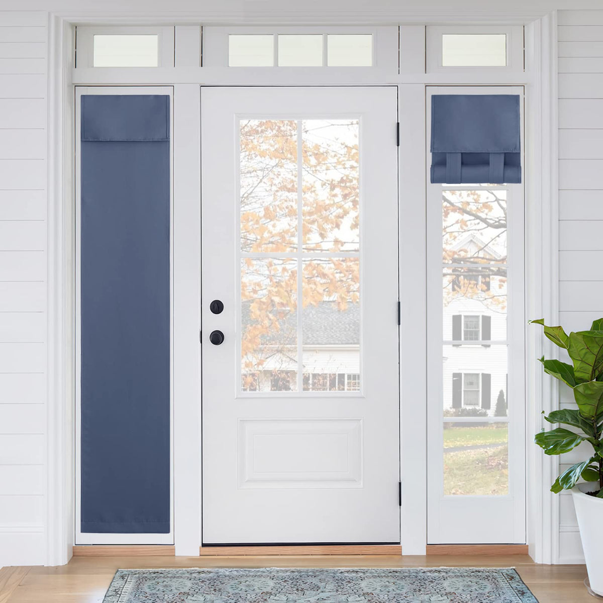 RYB HOME Blackout French Door Curtain, No Drill, W26 x L69, Black, 1 Panel