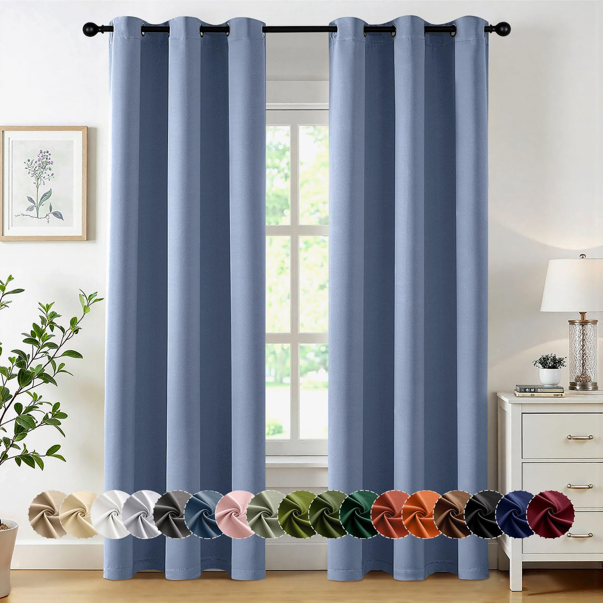 MIULEE Blackout Curtains for Bedroom 2 Panels 40 x 63 Inch Long Black