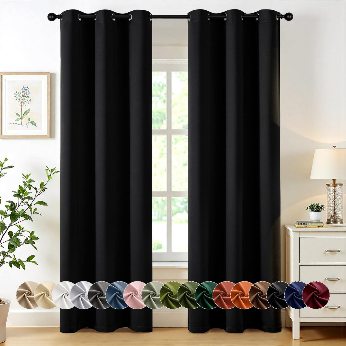MIULEE Blackout Curtains for Bedroom 2 Panels 40 x 63 Inch Long Black