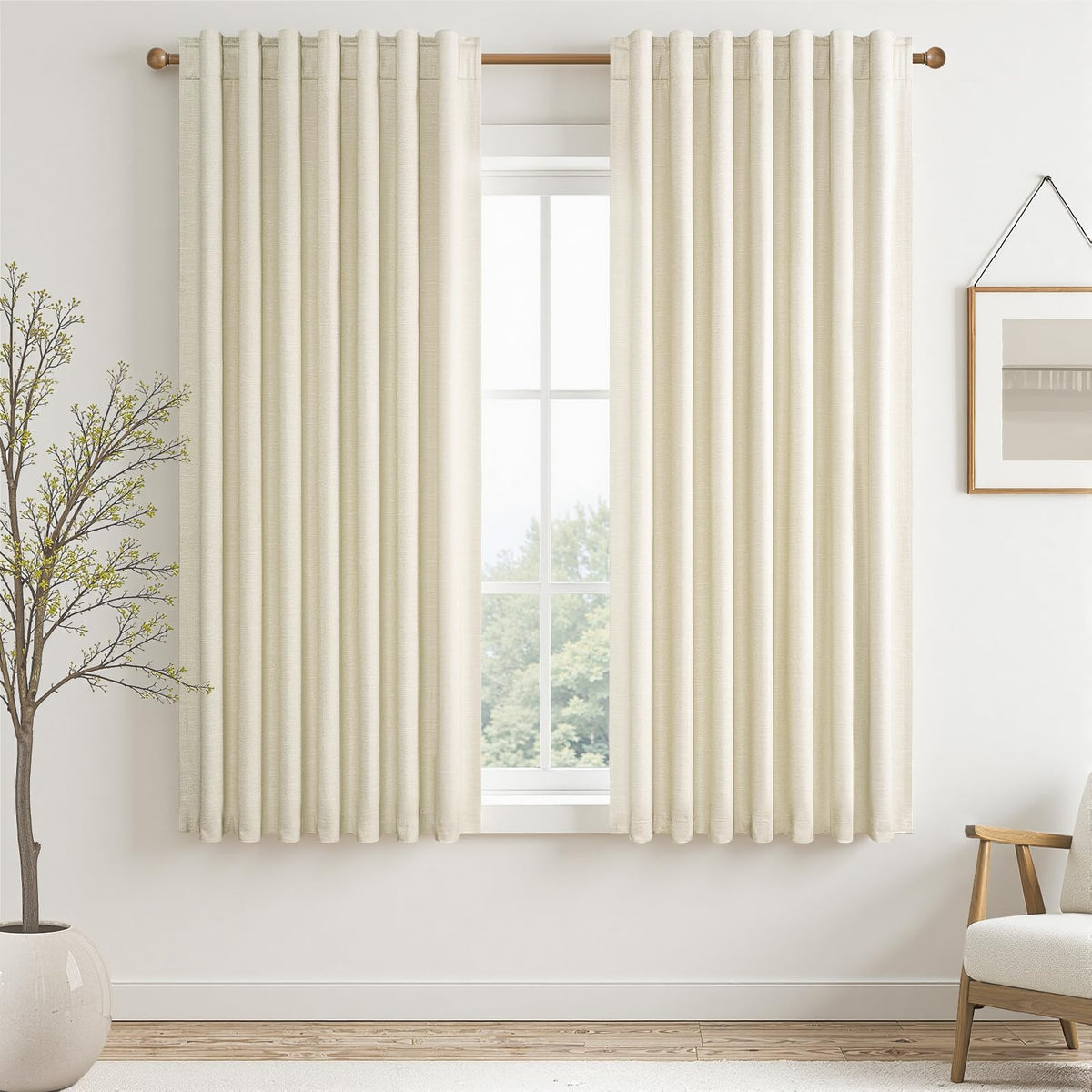 Topfinel Cream Linen Blackout Curtains 84 Inch Long for Bedroom Living Room, Ivory Pinch Pleat Back Tab Full Blackout Drapes Farmhouse Boho Curtains for Window, White Neutral Curtains 52" X 84" 7 FT