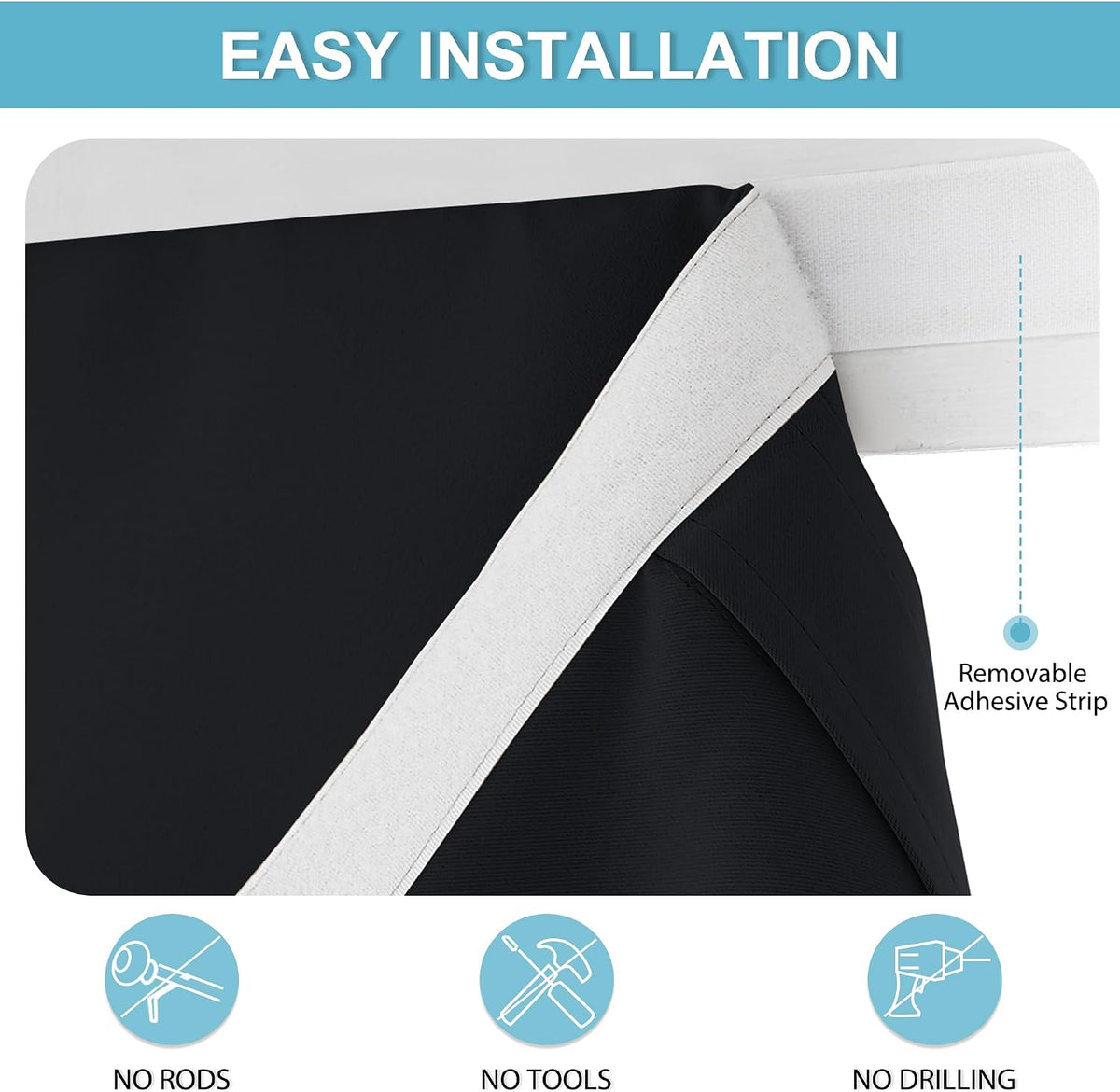 RYB HOME Blackout French Door Curtain, No Drill, W26 x L69, Black, 1 Panel