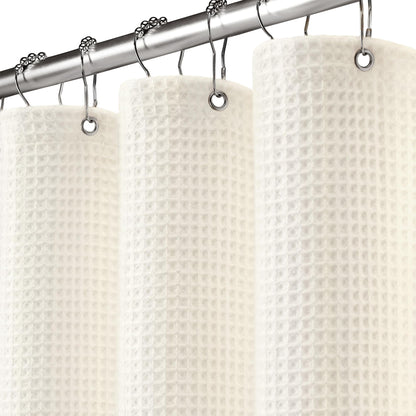White Waffle Weave Shower Curtain 258GSM Heavyweight Cotton Fabric 72Wx72L
