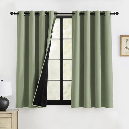 RYB HOME 100% Blackout Black Curtains for Bedroom Living Room 84 inch Long