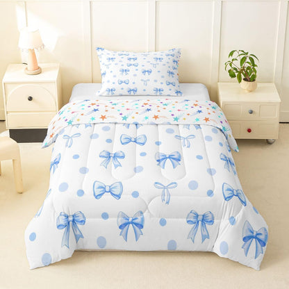 Erosebridal Cute Pink Bow Twin Bedding Set for Girls,Ribbon Bow Knot Comforter Set for Kids Kawaii Room Decor,Princess Bowknot Bed Set Girly Pink Bows Bedding Comforter Sets,1 Pillowcase