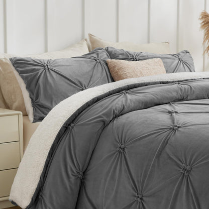 BEDELITE Fluffy Sherpa Queen Comforter Set,Grey