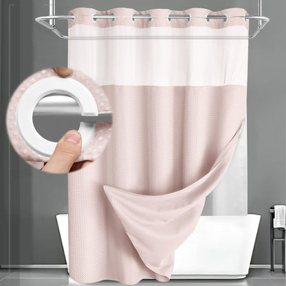 No Hook Shower Curtain with Liner Set Hotel Waffle Burgundy 72W X 75L