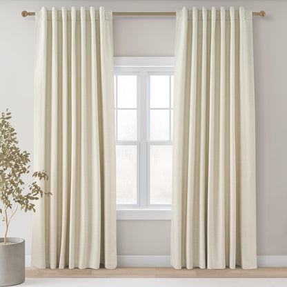 Topfinel Cream Linen Blackout Curtains 84 Inch Long for Bedroom Living Room, Ivory Pinch Pleat Back Tab Full Blackout Drapes Farmhouse Boho Curtains for Window, White Neutral Curtains 52" X 84" 7 FT