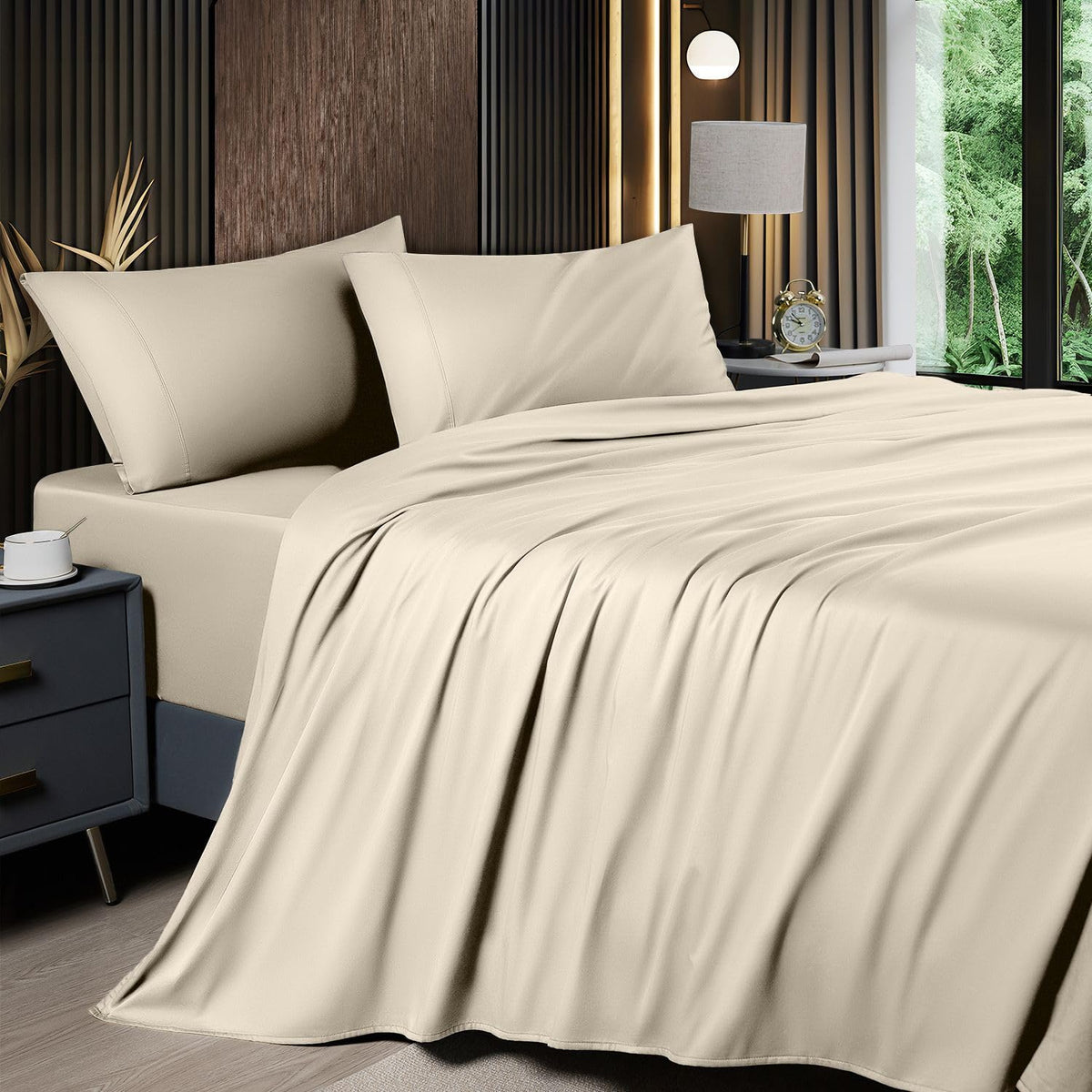 Shilucheng 6 Piece Queen Sheet Sets, Cooling Sheets, Dark Grey