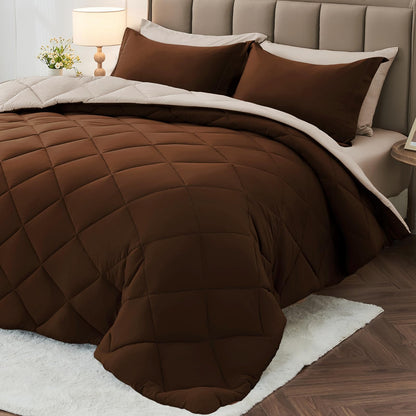 MUXHOMO Queen Comforter Set 7 Pieces, Reversible Bed in a Bag, Red/Black
