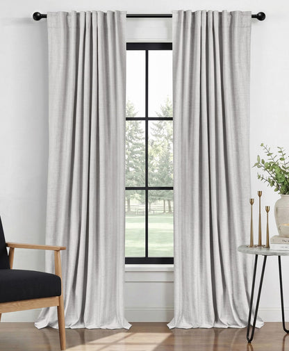 Linen Total Blackout Curtains for Bedroom Living Room 84 Inch, Cream