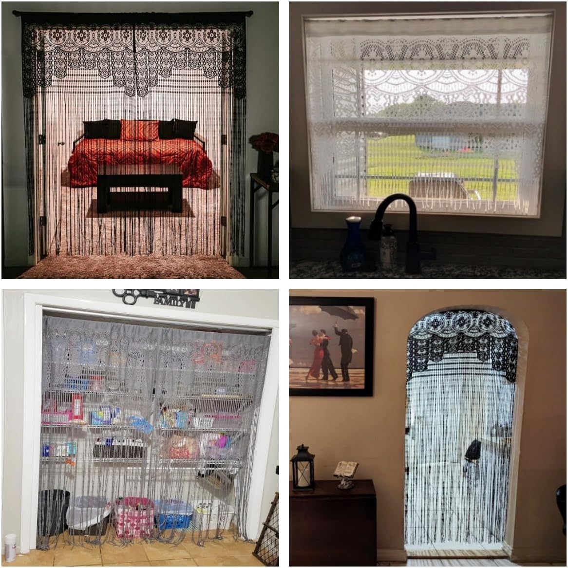 Macrame Lace Door String Curtain for Doorway, Black, 35"W x 79"L, 1 Panel