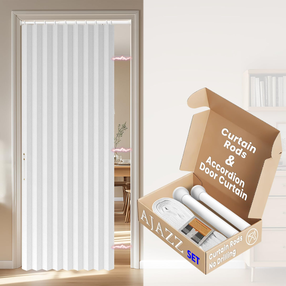 AJAZZ Blackout Accordion Door Magnetic Door Curtain Folding Closet Doors Curtain Invisible for Bedroom Room Living Room Doorway, Grey 42" W x 78" L, 1 Panel