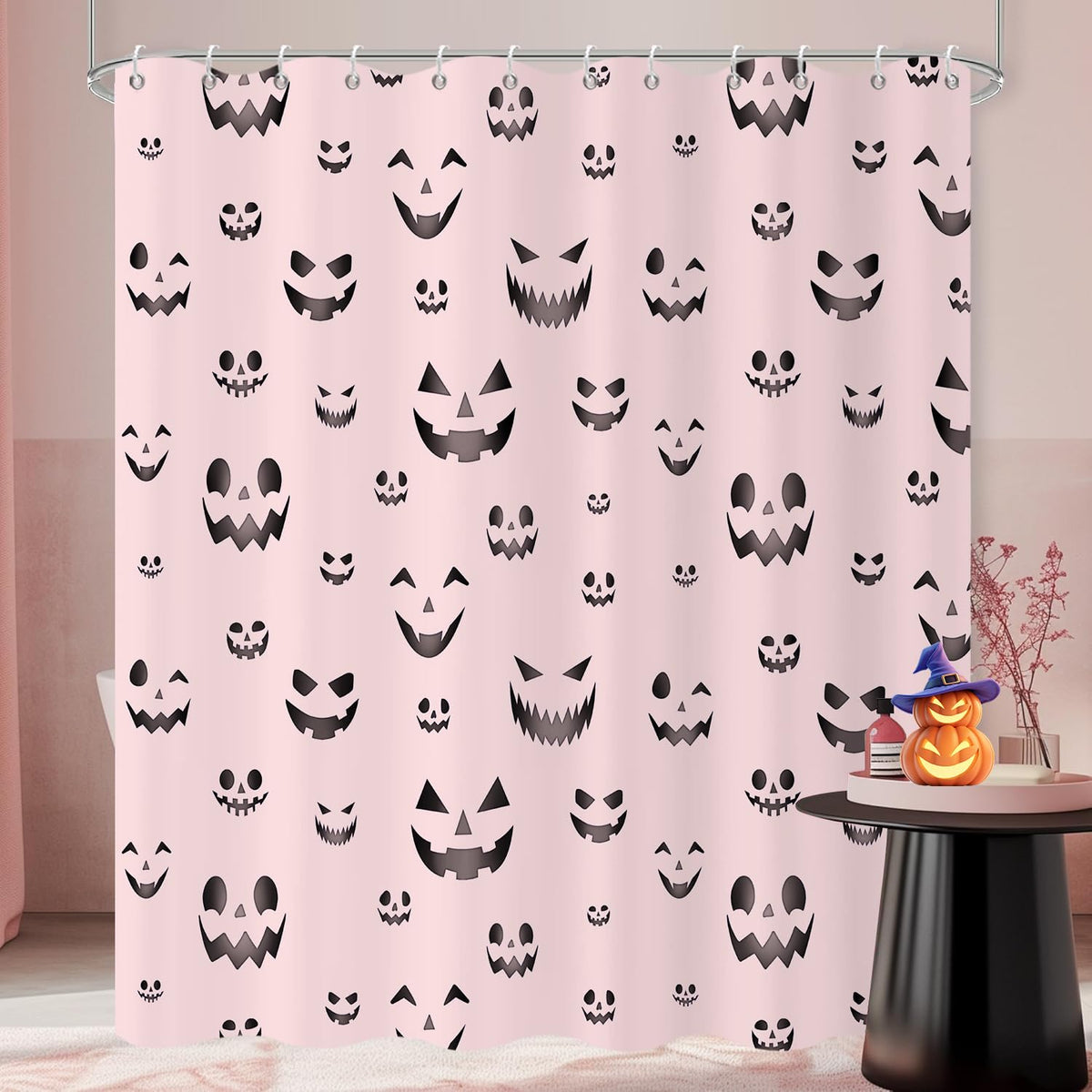 Halloween Shower Curtain, Black and White Funny Ghosts Icons Spooky Cute Halloween Bathroom Curtain Waterproof Fabric Machine Washable with Hooks, 72" Wx72 L