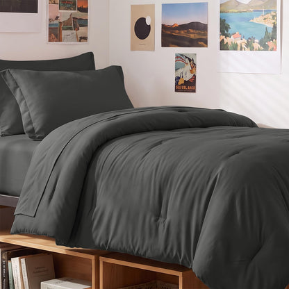 CozyLux Queen Comforter Set Black, 7 Pieces Bed in a Bag