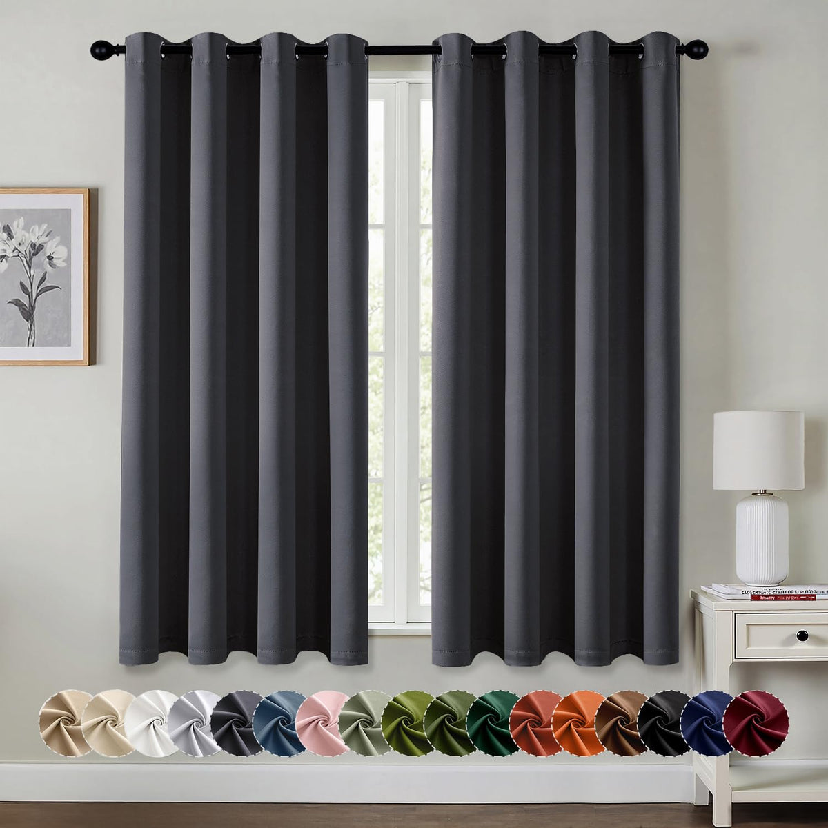 MIULEE Blackout Curtains for Bedroom 2 Panels 40 x 63 Inch Long Black