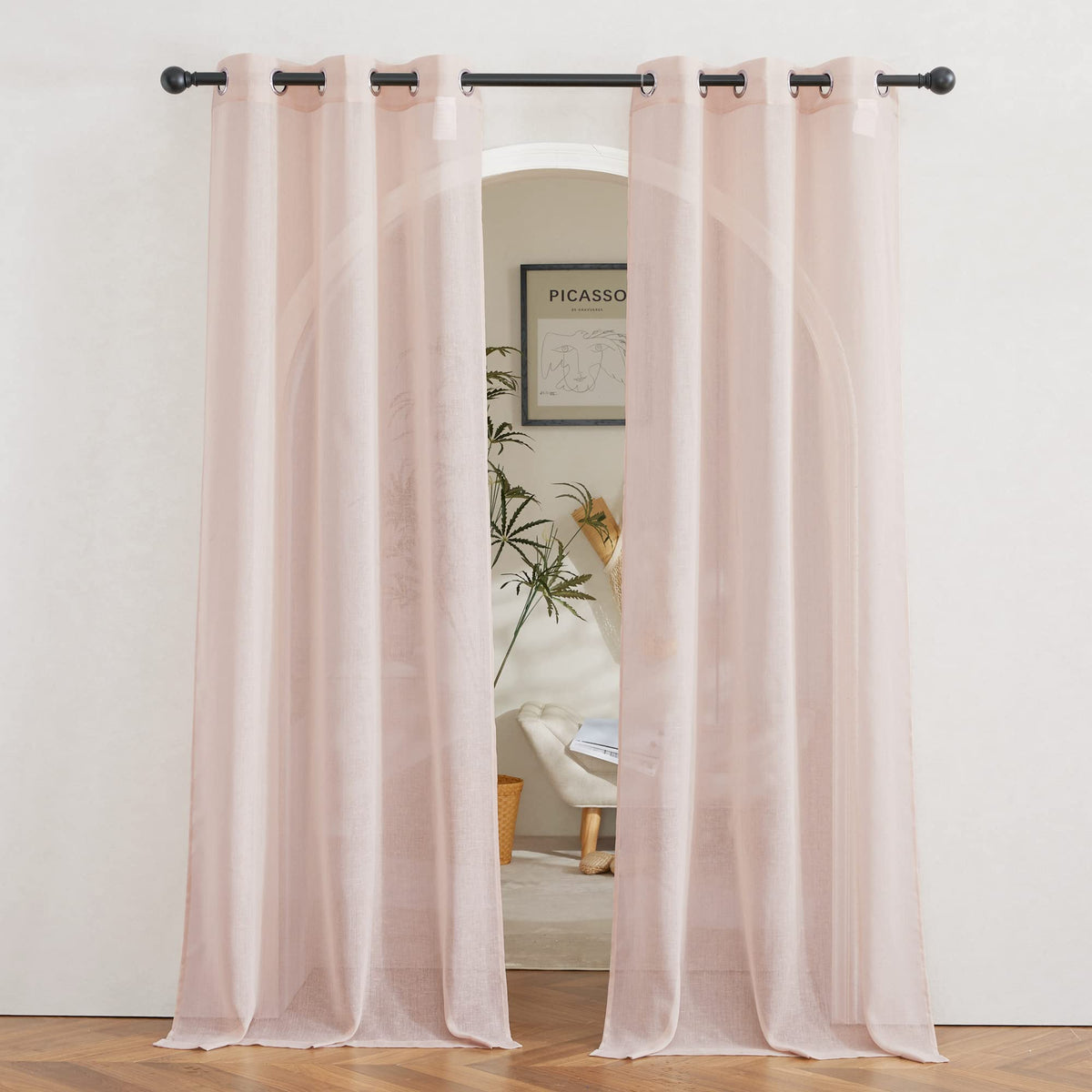NICETOWN Semi Sheer Linen Ivory Curtains for Bedroom, W52xL84, 2 Panels