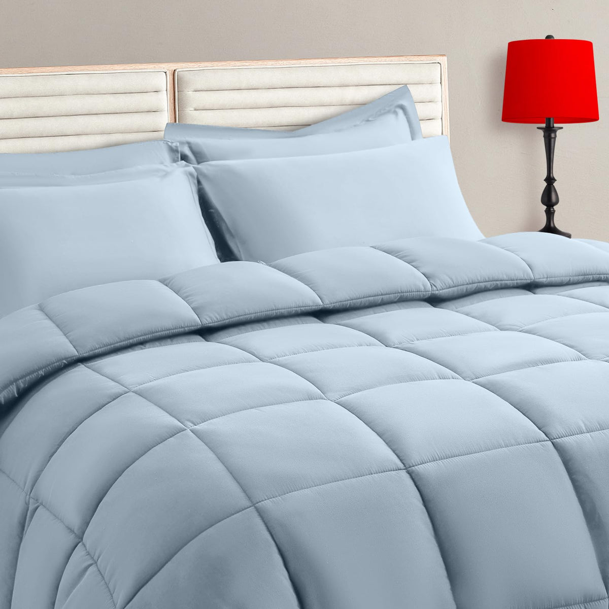 TAIMIT Twin Size Comforter Set - 5 Pieces, Bed in a Bag Bedding Sets with All Season Soft Quilted Warm Fluffy Reversible Comforter,Flat Sheet,Fitted Sheet,1 Pillow Shams,1 Pillowcases,Black