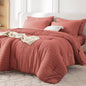 MUXHOMO Queen Comforter Set 7 Pieces, Seersucker Bed in a Bag, Beige