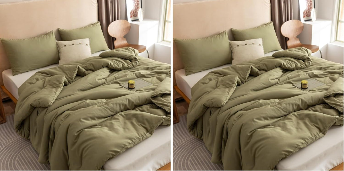 ROSGONIA King Size Comforter Set Olive Green, 3pcs (1 Boho Comforter & 2 Pillowcases), Lightweight Bedding Blanket All Season Bedspreads Quilt
