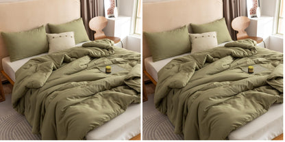 ROSGONIA King Size Comforter Set Olive Green, 3pcs (1 Boho Comforter & 2 Pillowcases), Lightweight Bedding Blanket All Season Bedspreads Quilt