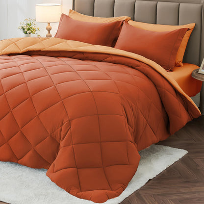 MUXHOMO Queen Comforter Set 7 Pieces, Reversible Bed in a Bag, Red/Black