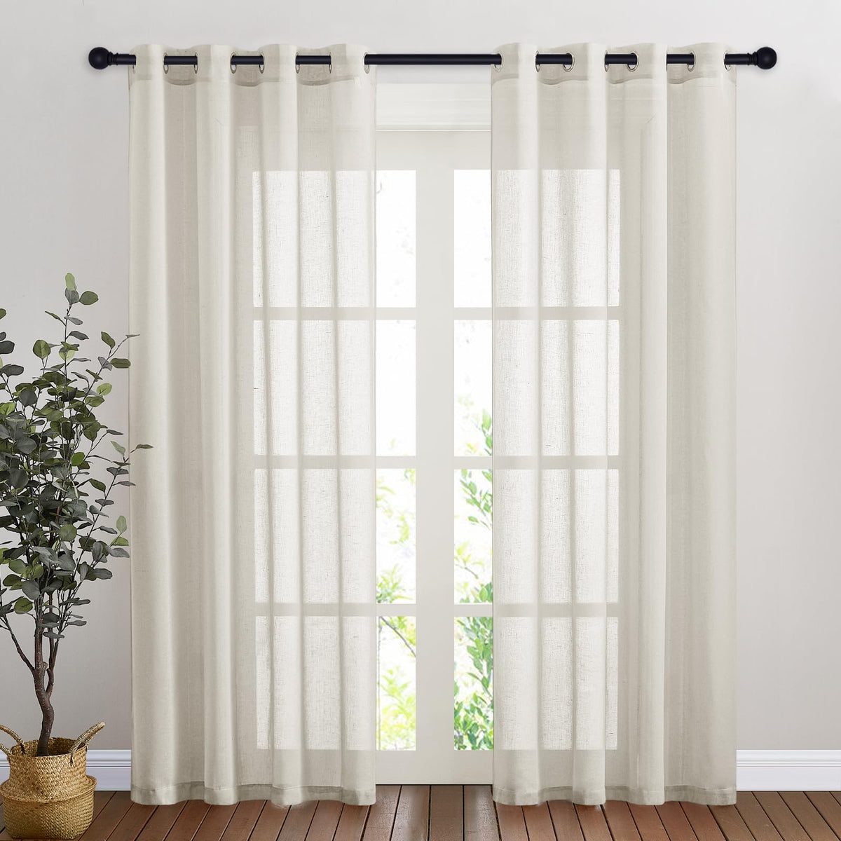 NICETOWN Semi Sheer Linen Ivory Curtains for Bedroom, W52xL84, 2 Panels