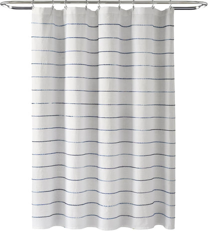 Lush Decor Ombre Stripe Yarn Dyed Cotton Shower Curtain, 72" W x 72" L, Navy & Multi - Fabric Shower Curtains - Striped Bathroom Curtain - Farmhouse & Coastal Decor