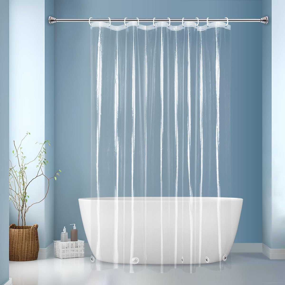 EurCross 9G Clear Shower Curtain Liner 72 x 78 inches Long with 5 Magnet Weights, Heavy Duty Weighted Premium PEVA Plastic Shower Curtain Liner for Bathroom, Without Hooks