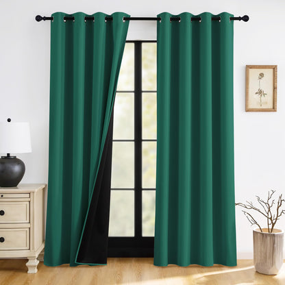 RYB HOME 100% Blackout Black Curtains for Bedroom Living Room 84 inch Long